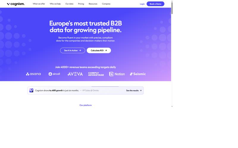 Cognism homepage hero showing Europe's premium B2B sales intelligence platform