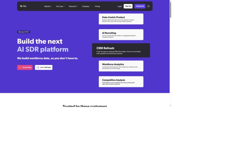 People Data Labs homepage showing B2B data provider for industry-leading platforms