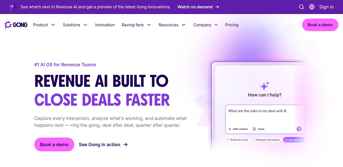 Gong, an enterprise Fathom alternative for revenue intelligence