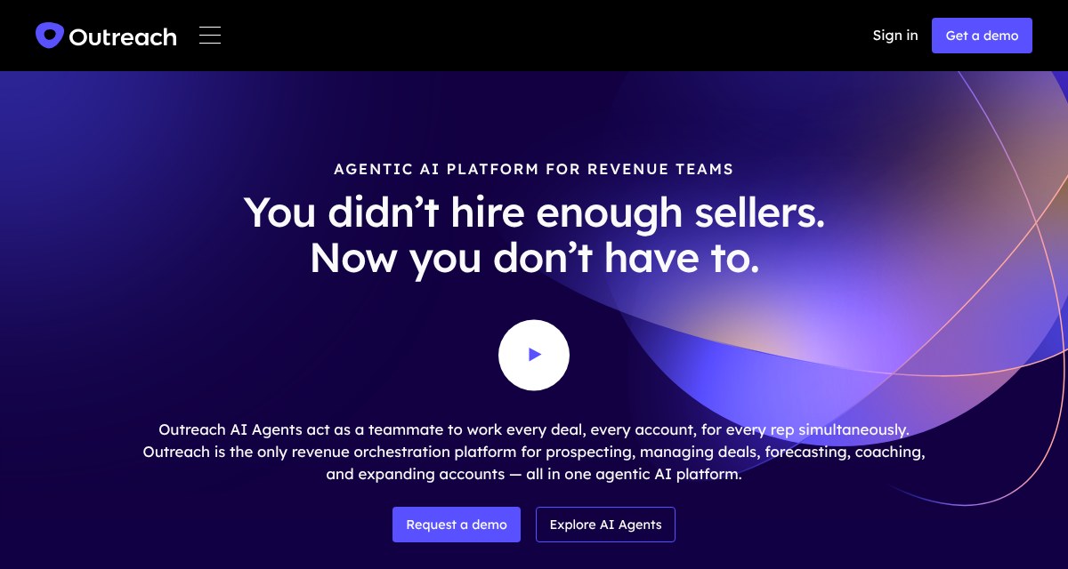 Outreach review: Outreach homepage pitching AI agents for revenue teams