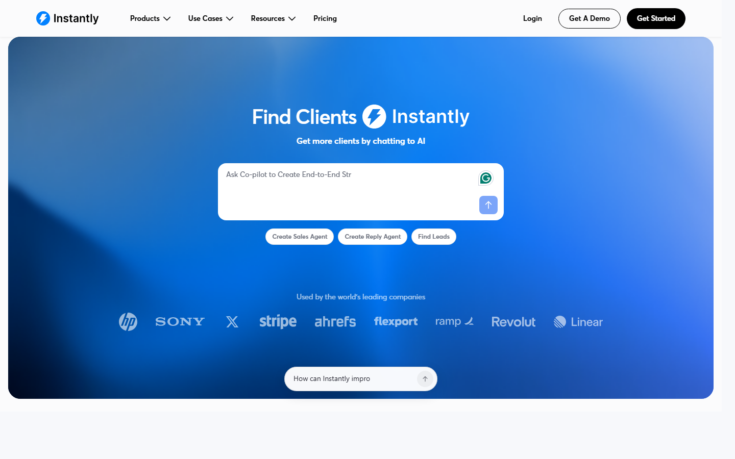 Instantly cold email software homepage hero