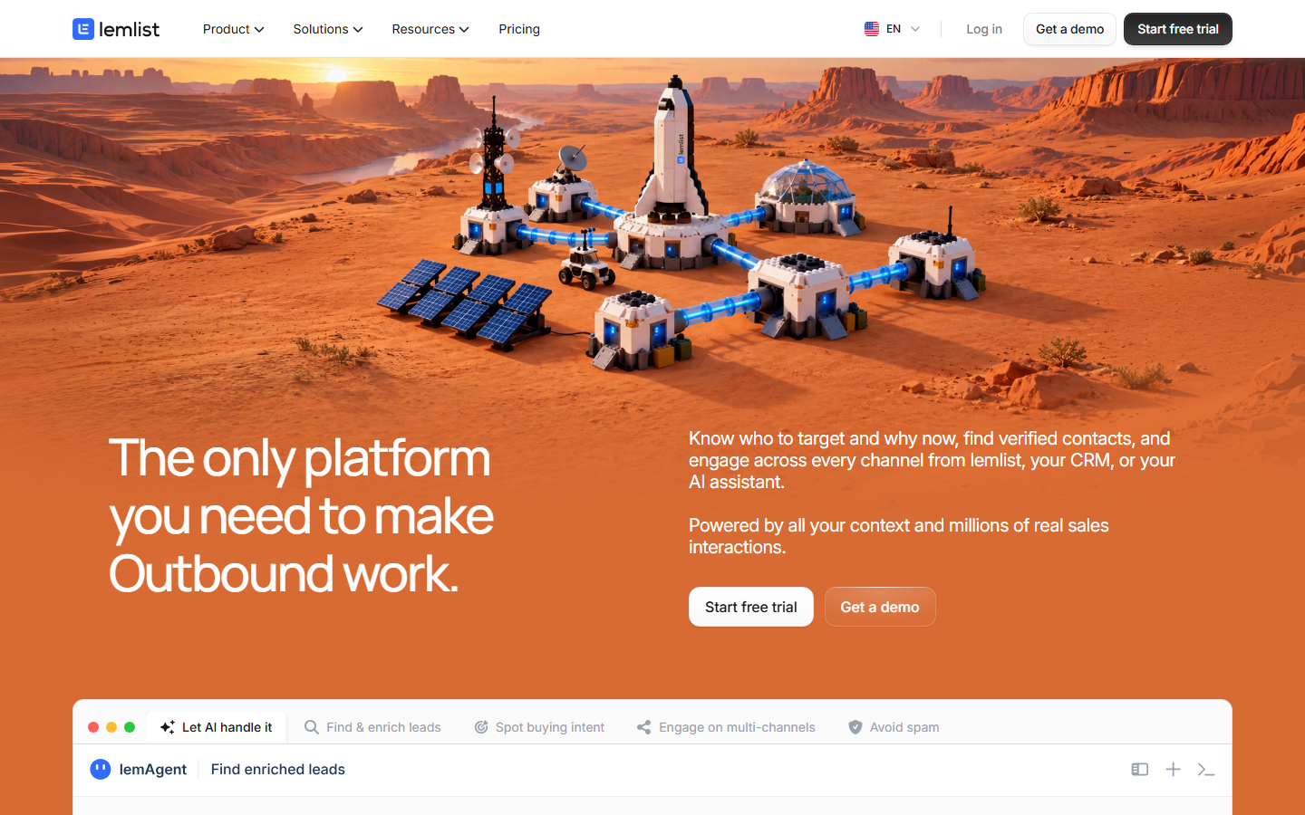 Lemlist cold email software homepage hero