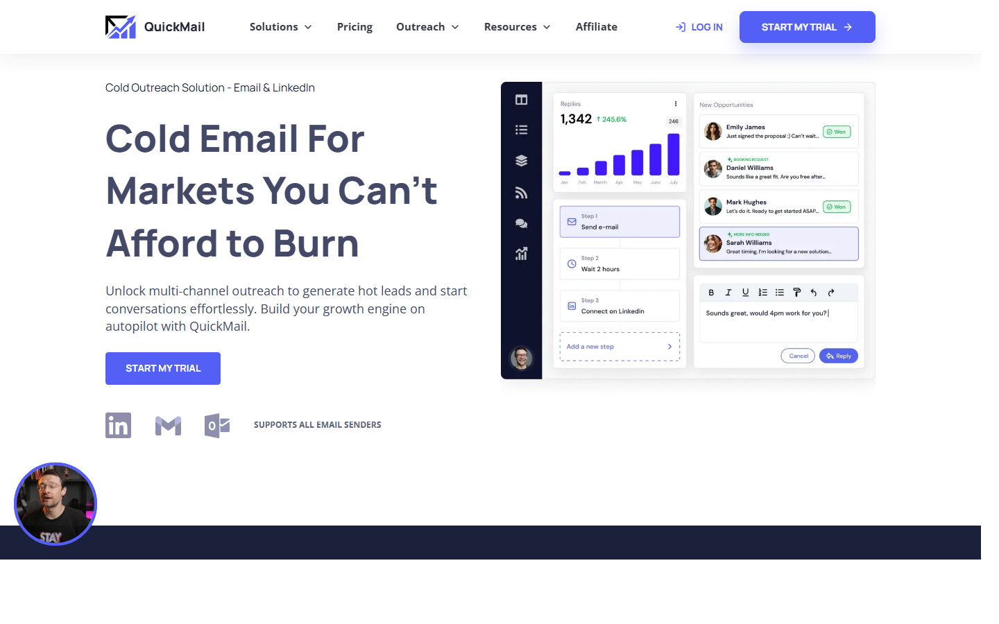 QuickMail cold email software homepage hero
