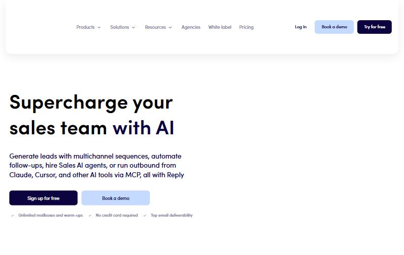 Reply.io cold email software homepage hero