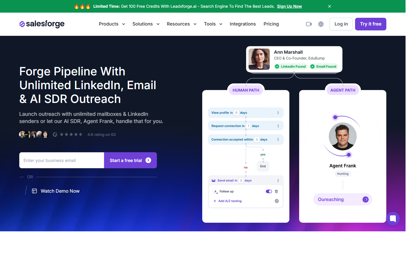 Salesforge cold email software homepage hero
