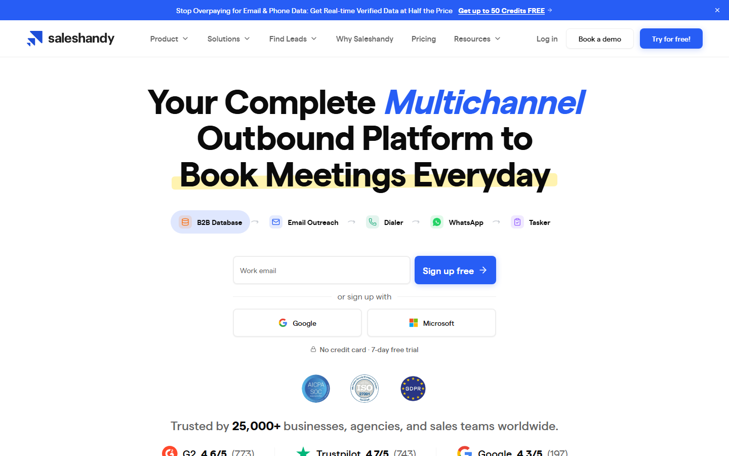 Saleshandy cold email software homepage hero