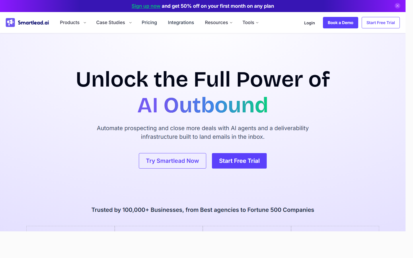 Smartlead cold email software homepage hero