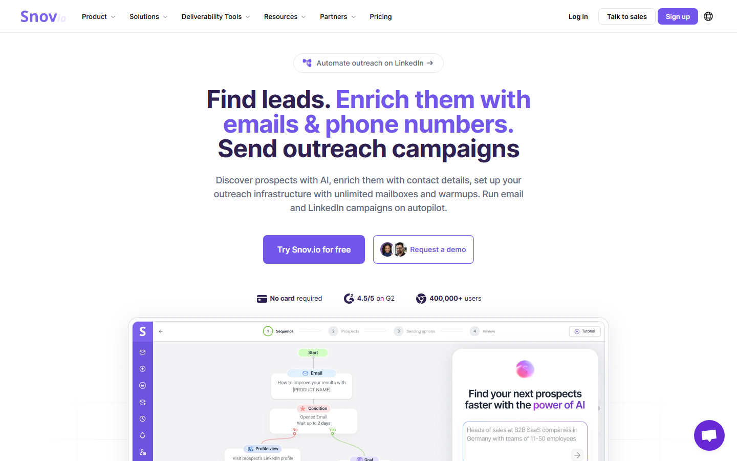 Snov.io cold email software homepage hero