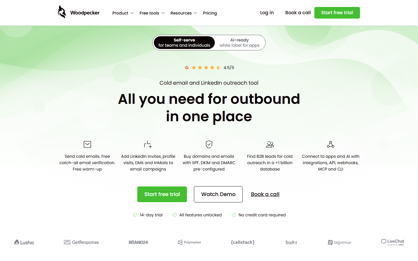 Woodpecker cold email software homepage hero