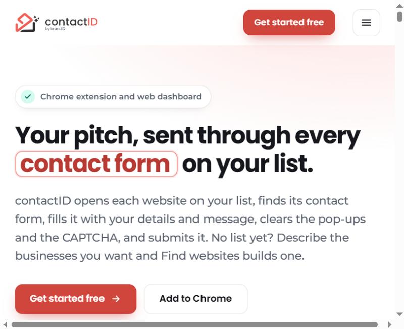 ContactID Chrome extension showing mass contact form submission made smart and automated
