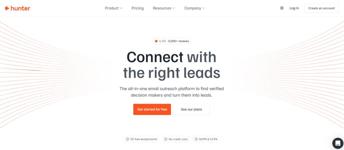 Hunter.io homepage hero