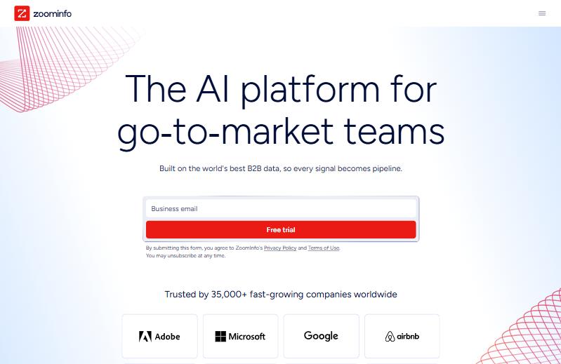 ZoomInfo homepage: the enterprise Lead411 alternative for B2B contact, company, and intent data